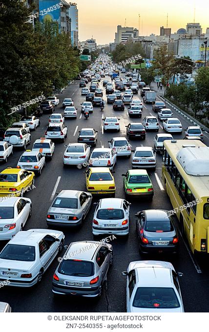 Evening traffic jam in Tehran one of the most polluted cities in the world according to World Health Organization