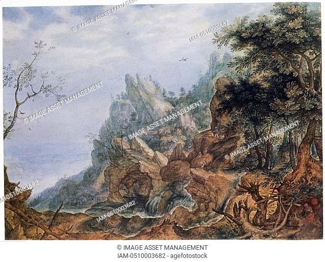 Roelant Savery 1576-1639  'St Jerome in a Rocky Landscape'
