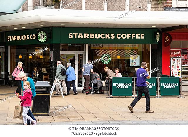 The Starbucks coffee shop in Darlington , County Durham , England , Britain , Uk