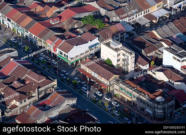George Town, Penang/Malaysia - Jun 25 2017: Aerial view street in evening