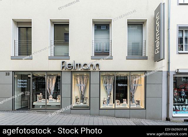 Bitburg, Rhineland-Palatinate - Germany Facade of a contemporary fashion shop Fielmann at the main street, Hauptstrasse