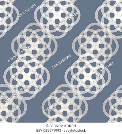 Seamless white abstract pattern created from repetitive shapes on gray background