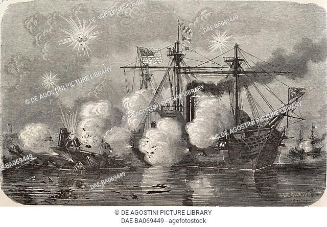 Battle between battleship Manassas and steamer Mississippi, Capture of New Orleans, American Civil War, United States of America