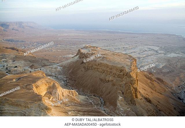 Aerial photograph of Masada at sunrise