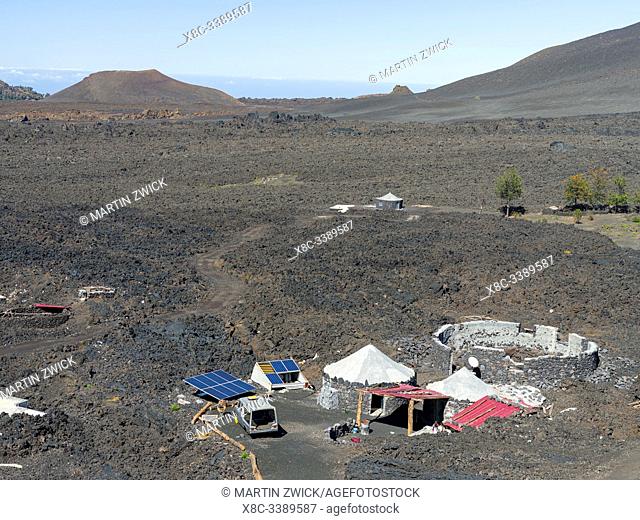 Villages Portela und Bangaeira in the Cha das Caldeiras, destroyed by a lavaflow in 2014/2015. Stratovolcano mount Pico do Fogo