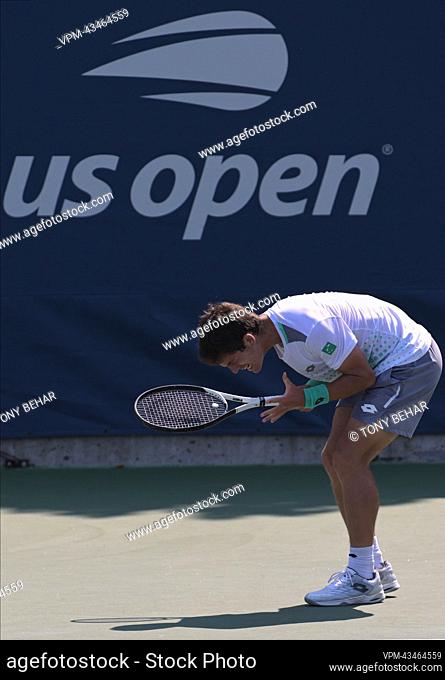 Belgian Gilles-Arnaud Bailly reacts during the semi-finals match in the boys singles juniors tournament, between Belgian Bailly and Wong from Hong Kong