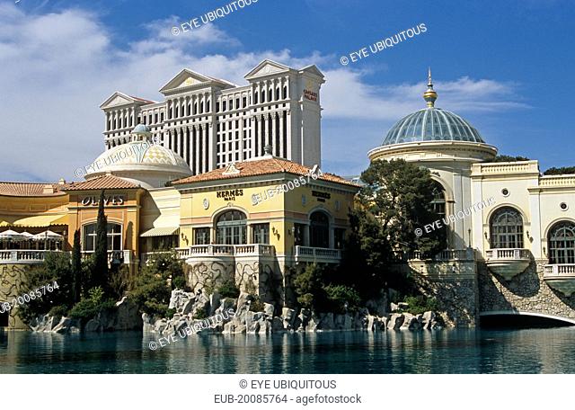 Caesars Palace Hotel and Casino, across lake in front of the Bellagio