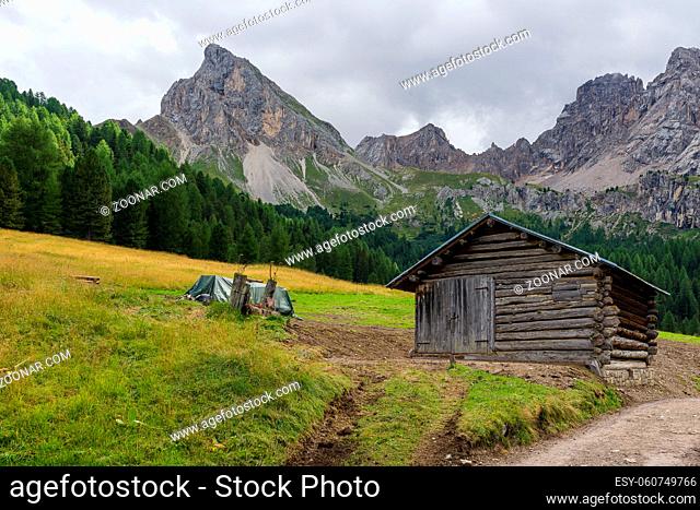 Idyllic mountain panorama during the summer season in Val San Nicolo, in the Dolomites Area