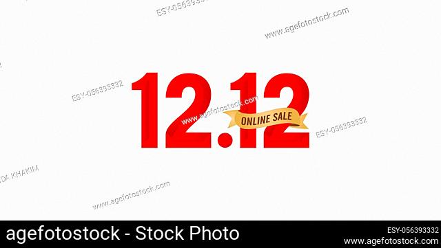 12.12 sale, 12.12 online sale, End Of Year Sale, gradient red with golden ribbon isolated, online shop sign, for poster or flyer design, social media banner