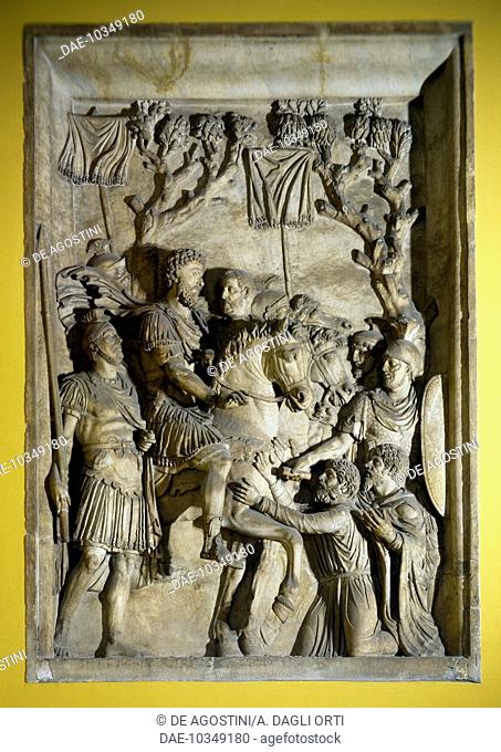 The submission of the Barbarians to Marcus Aurelius, artefact uncovered in Santa Martina, Rome, Italy. Roman Civilisation, 161BC-80 BC