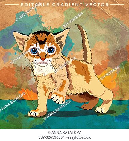 Funny Kitten. Vector illustration of a cat at home