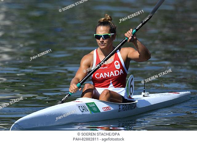 Emilie Fournel of Canada in action during the Women's Kayak Single 500m Heats of the Canoe Sprint events of the Rio 2016 Olympic Games at Lagoa Stadium in Rio...