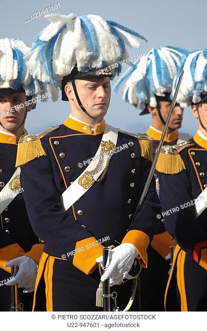 San Marino Republic, soldiers in high uniform during the 1st October Capitani Reggenti’s (Ruling Captains) parade