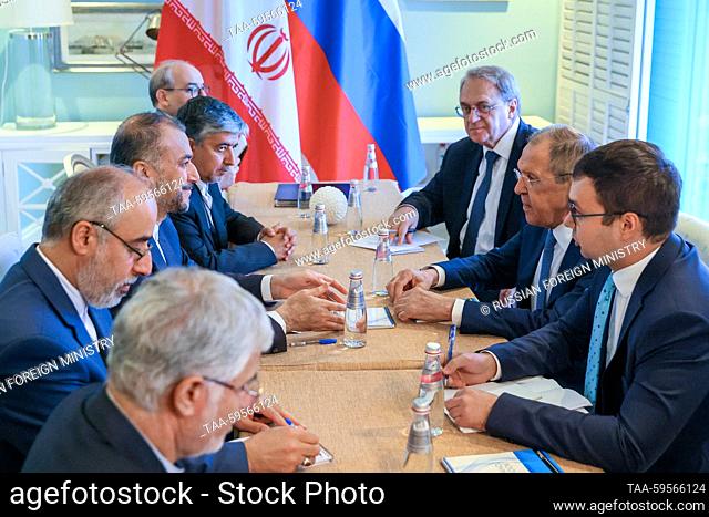 SOUTH AFRICA, CAPE TOWN - JUNE 2, 2023: Iran's Foreign Minister Hossein Amir-Abdollahian (3rd L) and his Russian counterpart Sergei Lavrov (2nd R) hold talks on...