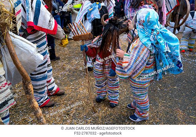 "Los Cucurrumachos"", scary looking evil carnival characters Navalosa, Avila Province, Castile-León, Spain
