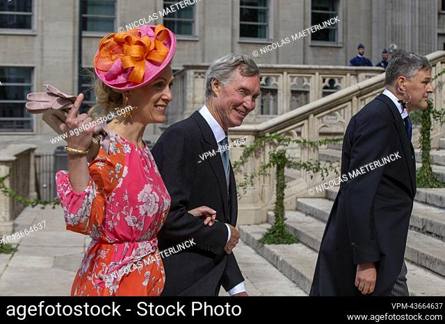 Guests pictured arriving for the wedding ceremony of Princess Maria-Laura of Belgium and William Isvy, at the Saint Michael and Saint Gudula Cathedral...