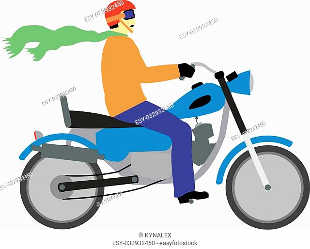 A motorcyclist with a red helmet and blue bike