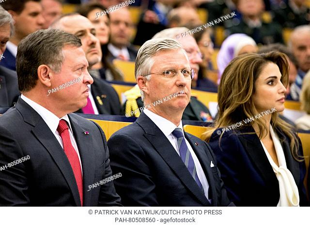 King Abdullah and Queen Rania of Jordan and King Philippe and Queen Mathilde of Belgium visit the catholic university of Louvain, Belgium, 18 May 2016