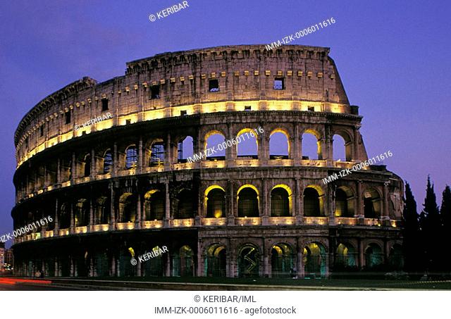 View of Colosseum, at night, Rome, Italy, Europe