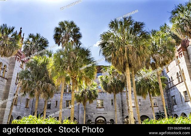 Courtyard Palm Trees Town Hall St Augustine Florida. Originally Alcazar Hotel founded 1888