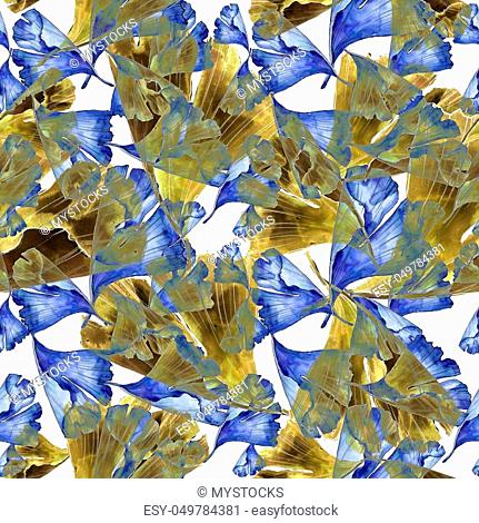 Ginkgo leaves in a watercolor style isolated. Seamless background pattern. Fabric wallpaper print texture. Aquarelle leaf for background, texture