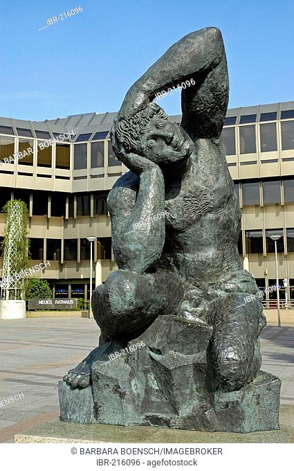 New town hall, sculpture by Sandro Chia, Bielefeld, North Rhine-Westphalia, Germany