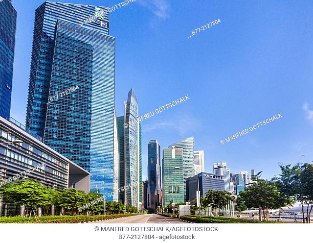 Singapore, Marina Boulevard at Marina Bay, view of modern Singapore high-rise: Marina Bay Finacial Centre Tower 1, The Sail @ Marina Bay, Republic Plaza