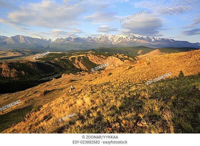 Kurai steppe and North Chuya ridge at dawn