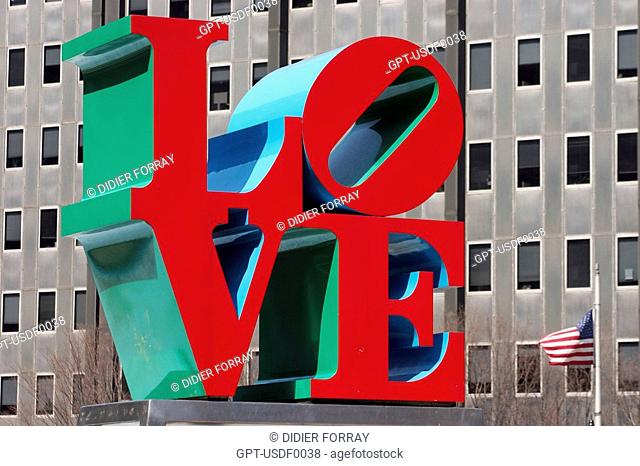LOVE PARK IN PHILADELPHIA, THE LOVE SCULPTURE BY ROBERT INDIANA, DOWNTOWN, PHILADELPHIA, UNITED STATES, AMERICA, USA