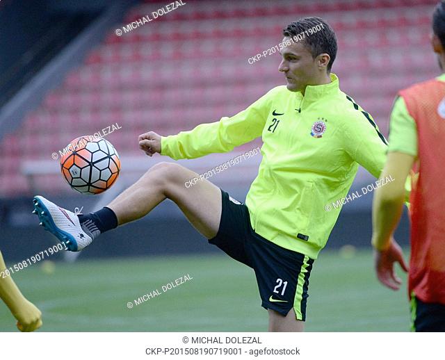 Forward David Lafata of Sparta attends a training session prior to the fourth qualifying round of the UEFA Europa League match AC Sparta Praha vs FC Thun in...