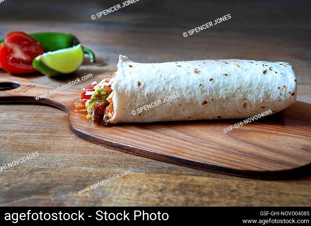 Burrito on wood board