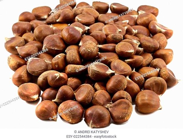 Heap of chestnuts isolated on white background