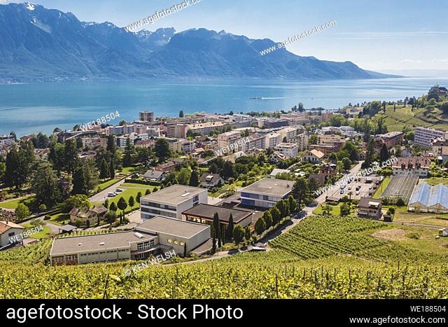 Montreux, Vaud Canton, Switzerland. Suburban Montreaux. Suburb on shore of Lake Geneva, or Lac Leman