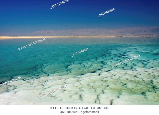 Israel, Dead sea, salt formation caused by the evaporation of the water