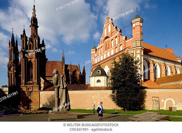 St. Anne's church, Bernardins Church, Statue of Adam Mickiewicz. Vilnius. Lithuania
