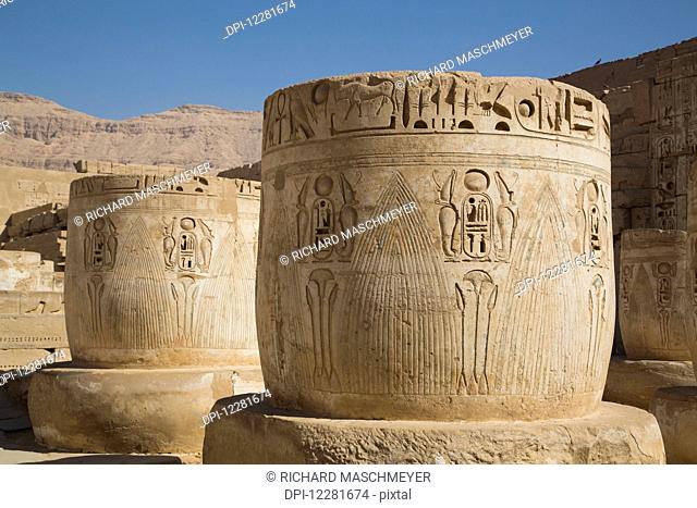 Columns in Hypostyle Hall, Medinet Habu (Mortuary Temple of Ramses III), West Bank; Luxor, Egypt