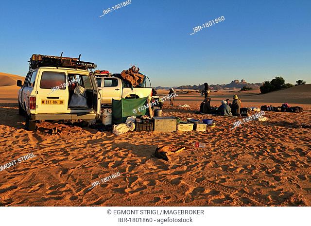 Tourist camp in the foothills of Tassili n'Ajjer National Park, Unesco World Heritage Site, Wilaya Illizi, Algeria, Sahara, North Africa