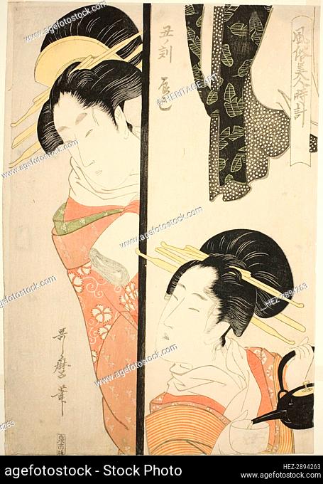 Hour of the Ox (Ushi no koku) Fukagawa Pleasure Quarter (Tatsumi), from the series.., c. 1798/99. Creator: Kitagawa Utamaro