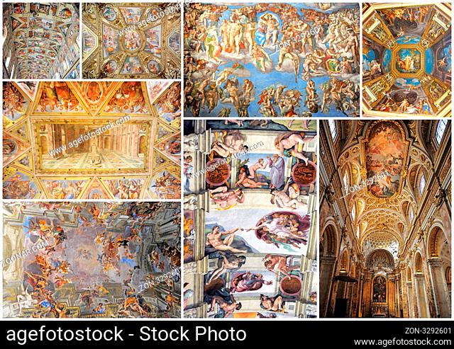 composite picture with Renaissance ceiling in Rome, Italy