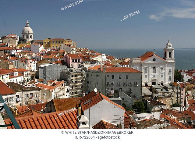 View over the Alfama district from Mirador de Santa Lucia, Lisbon, Região de Lisboa, Portugal, Europe