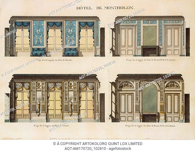 Longitudinal and Cross Sections of the Salons of the HÃ'tel de Montholon, 1785â€“86, Pen and black and gray ink, brush and gray and colored wash