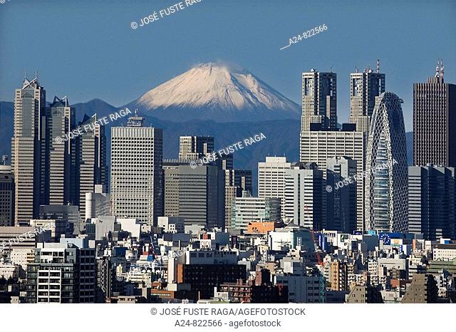 Shinjuku district skyline and Mount Fuji in background, Tokyo City, Japan (November 2008)