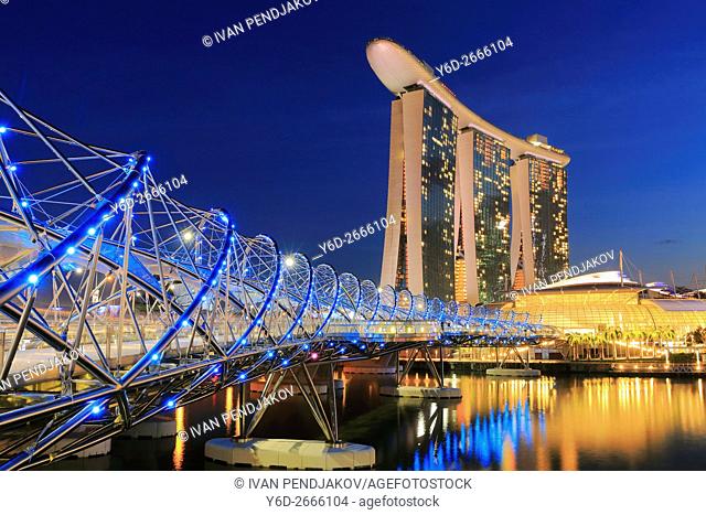 Marina Bay Sands and Helix Bridge at Dusk, Singapore