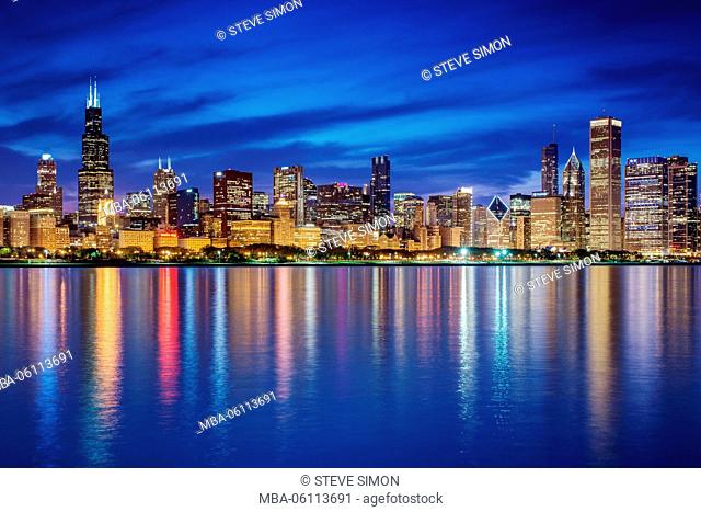 Chicago town picture at the blue hour, panorama