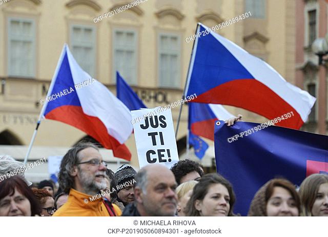 Thousands of people joined another protest in Prague, Czech Republic, May 6, 2019, protesting against Czech Prime Minister Andrej Babis