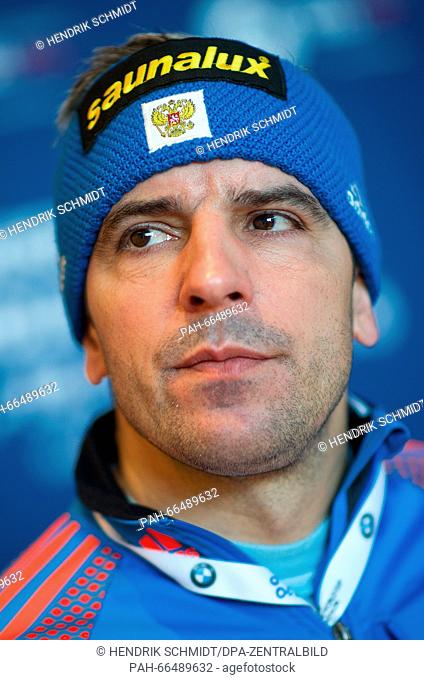 The former German Biathlete and Russian national biathlon coach, Ricco Gross, speaks during a press conference at the Biathlon World Championships