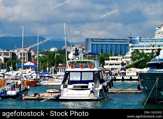 Sochi, Russia - June 22018. many different ships in the seaport