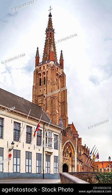 The Church of Our Lady in Bruges, Belgium. Its tower, at 122.3 metres in height, remains the tallest structure in the city and the second tallest brickwork...