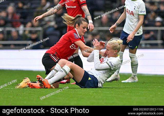 Ella Toone (7) of Manchester pictured reacting towards Eveliina Summanen (25) of Tottenham that will lead to a red card for Ella Toone (7) of Manchester during...