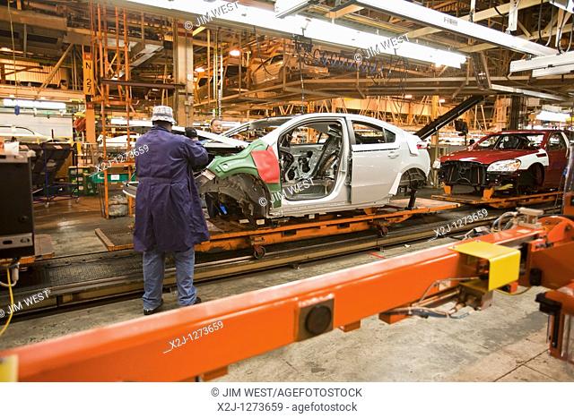 Detroit, Michigan - Workers assemble the Chevrolet Volt at General Motors' Detroit-Hamtramck Assembly Plant  The Volt is powered by electricity